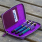 Galen Leather 3 Slot Zippered Pen Case - Purple