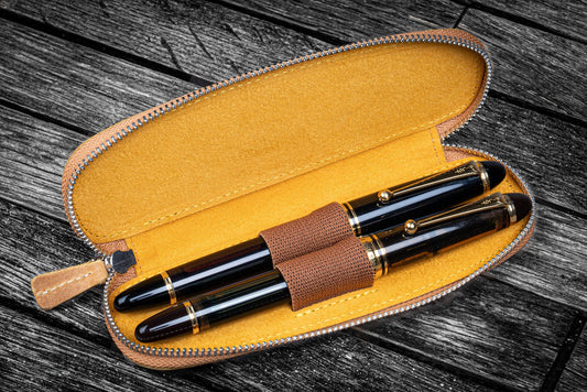 Galen Leather 2 Pen Duo Slim Zippered Pen Case - Crazy Horse Honey Orche