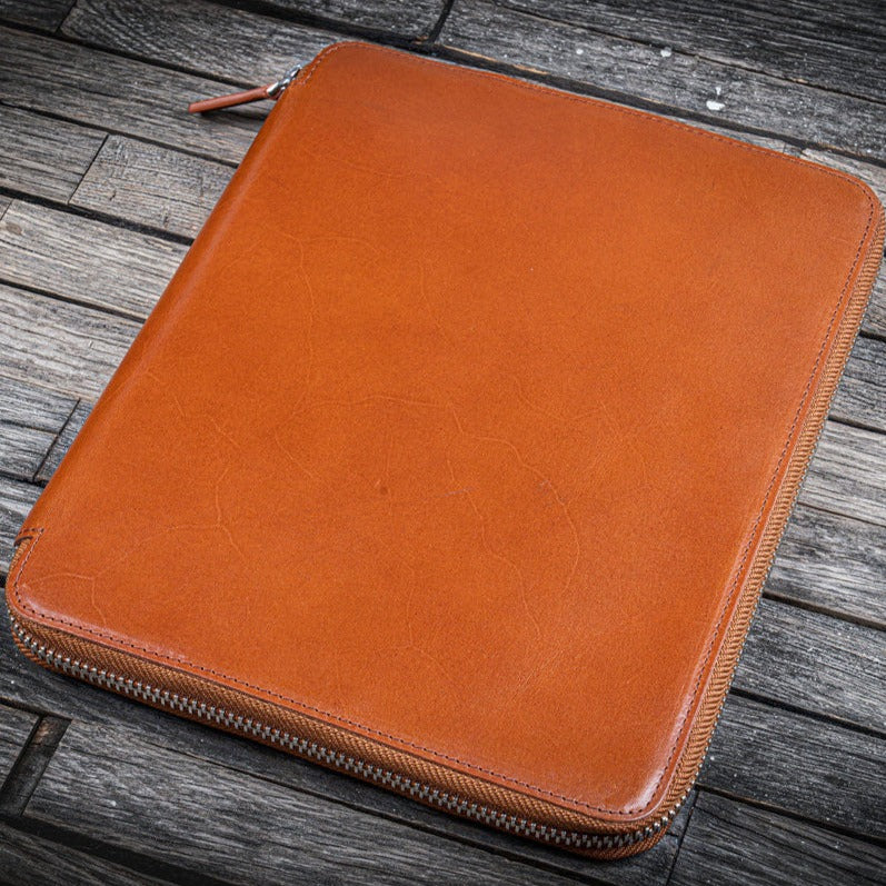 Galen Leather Zippered B5 Notebook Folio - Brown