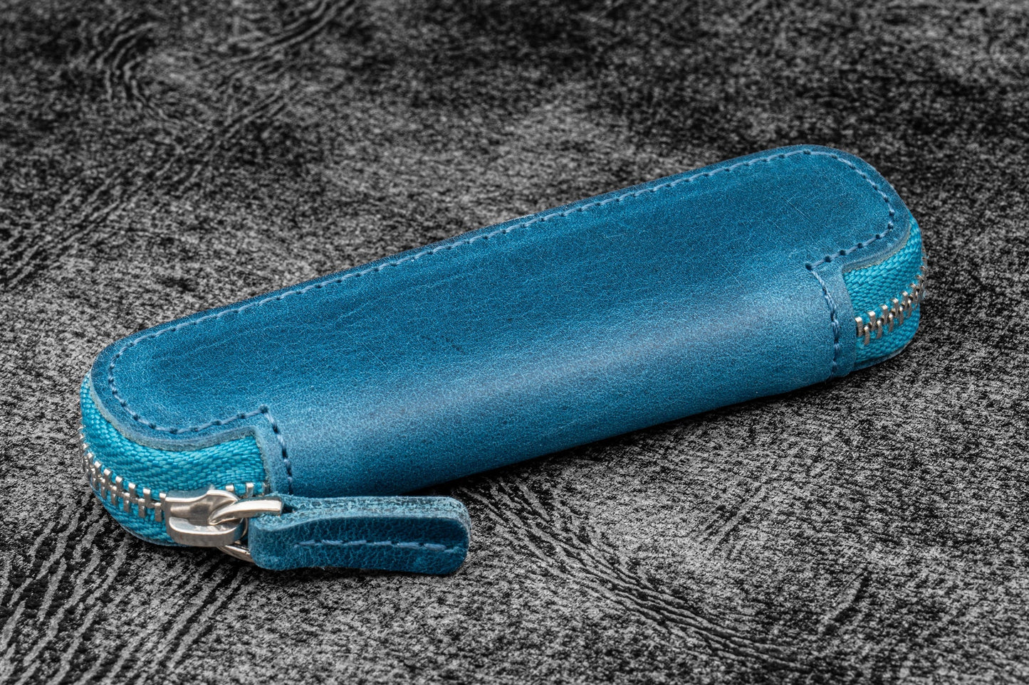 Galen Leather Single Zippered Pen Case for Kaweco Pocket Pen - Crazy Horse Ocean Blue