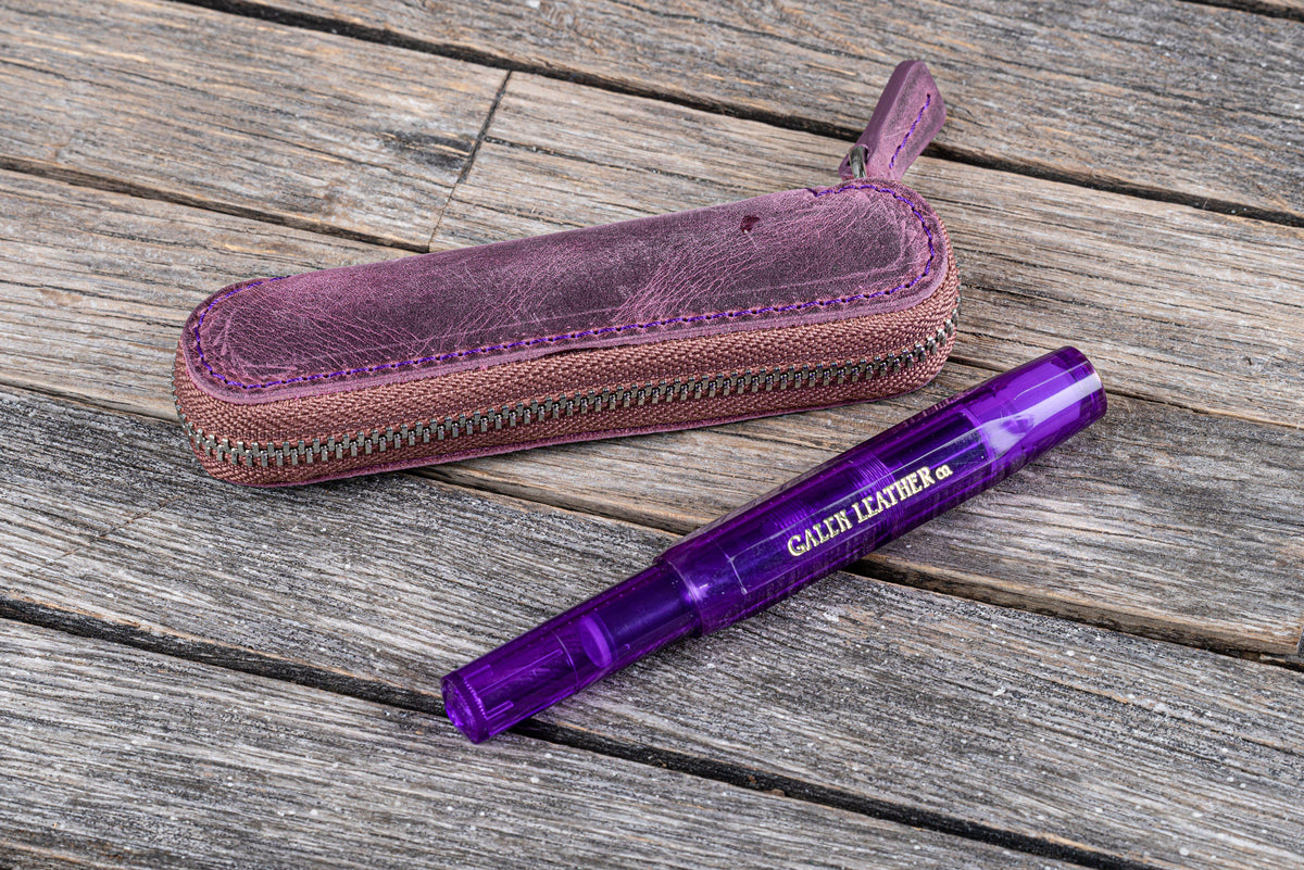 Galen Leather Single Zippered Pen Case for Kaweco Pocket Pen - Purple