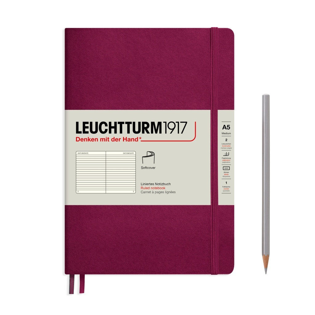Leuchtturm1917 A5 Medium Softcover Ruled Notebook - Port Red (Discontinued)