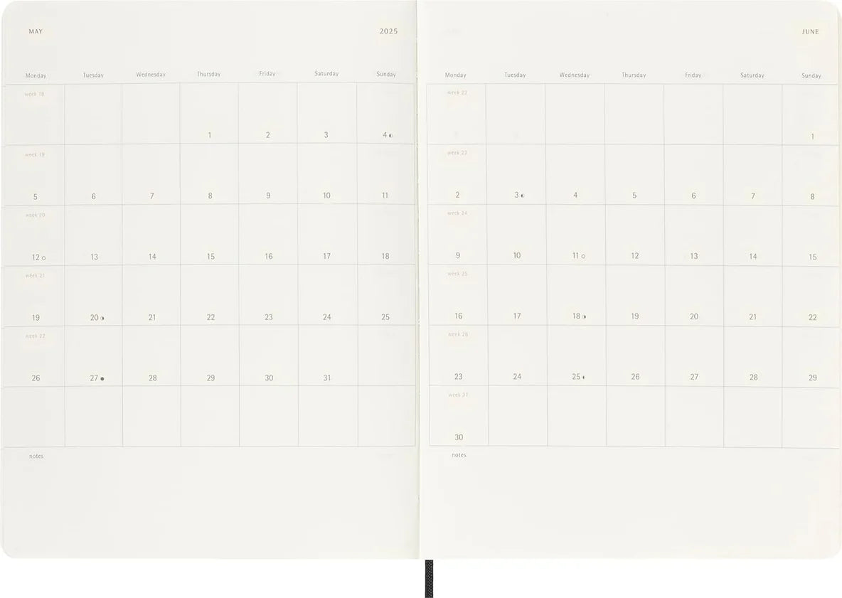 Moleskine 2025 X-Large Softcover Weekly Calendar with Notes - Black