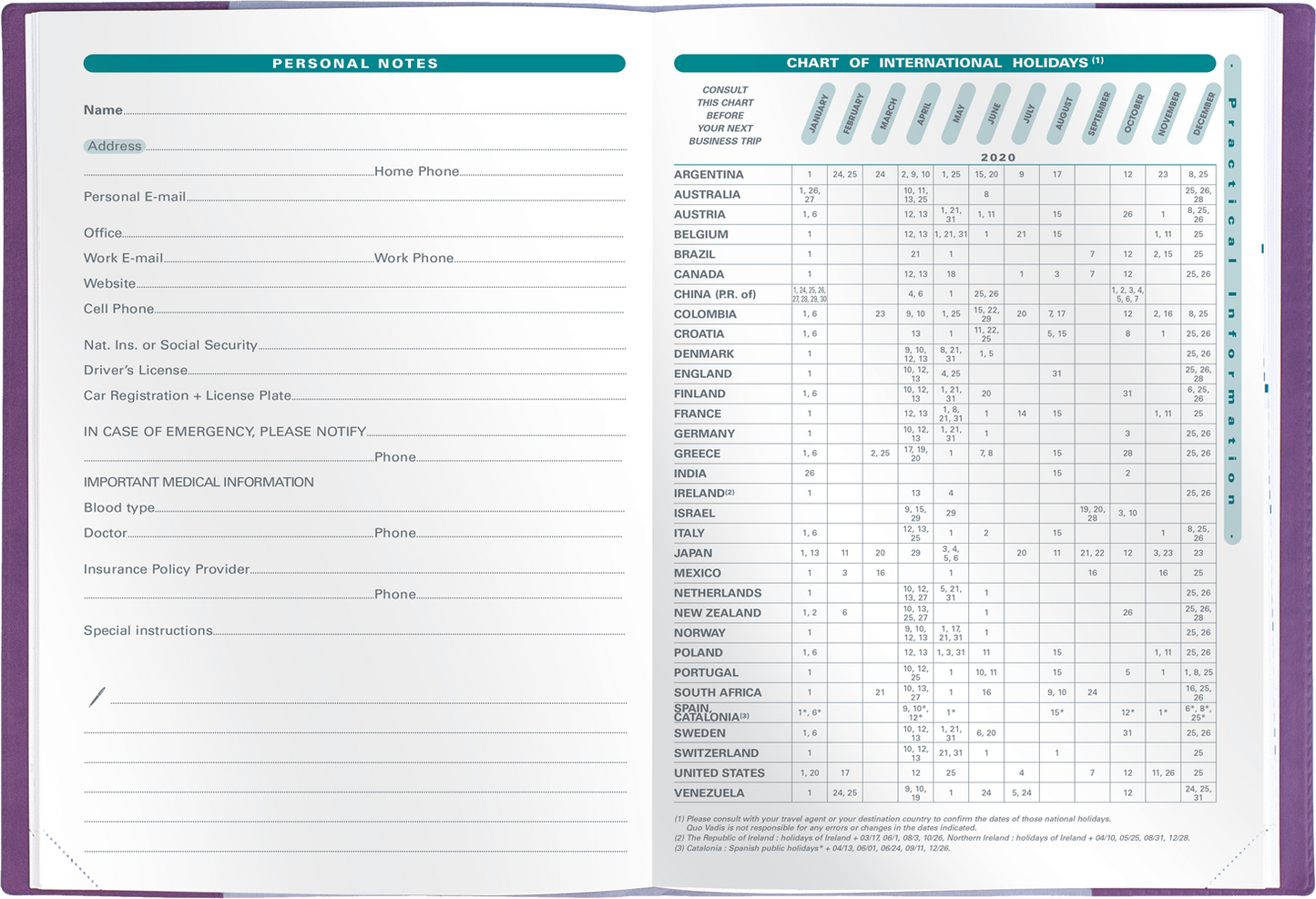 Quo Vadis 2024 Minister Vertical Weekly Planner - Texas Violet