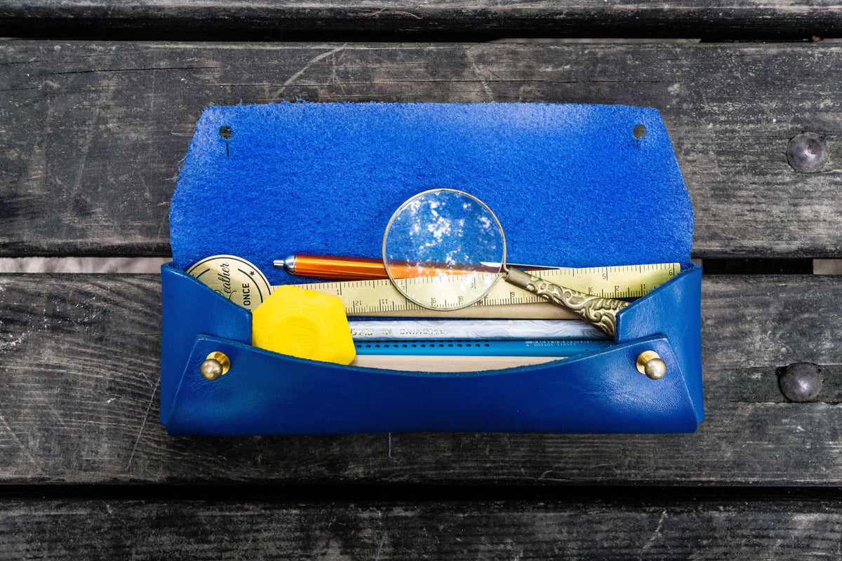 Galen Leather Co. The Student Leather Pencil Case - Blue