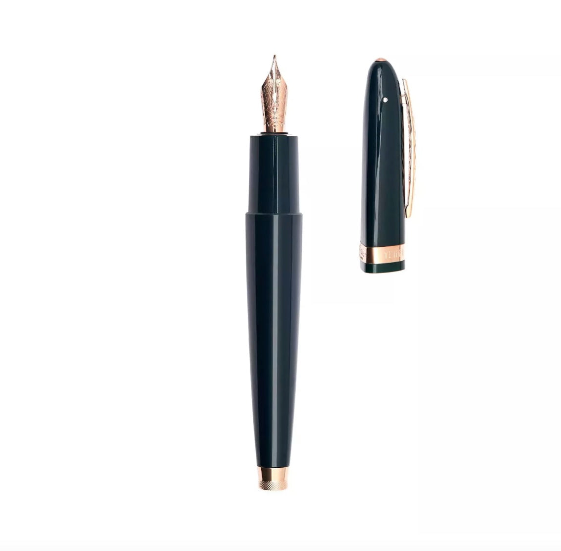 Pineider Modern Times Fountain Pen - British Racing Green with Rose Gold Trim