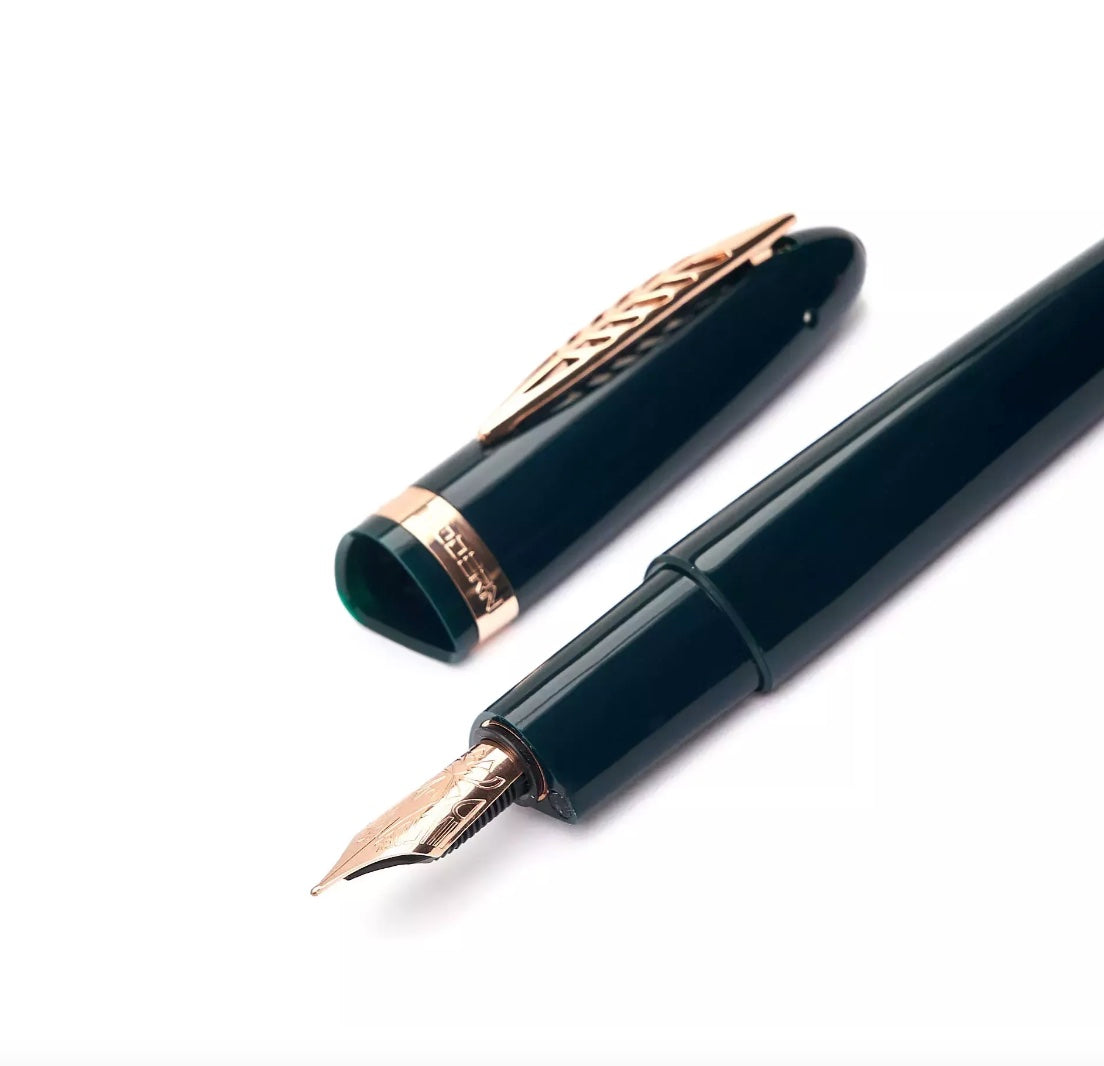 Pineider Modern Times Fountain Pen - British Racing Green with Rose Gold Trim