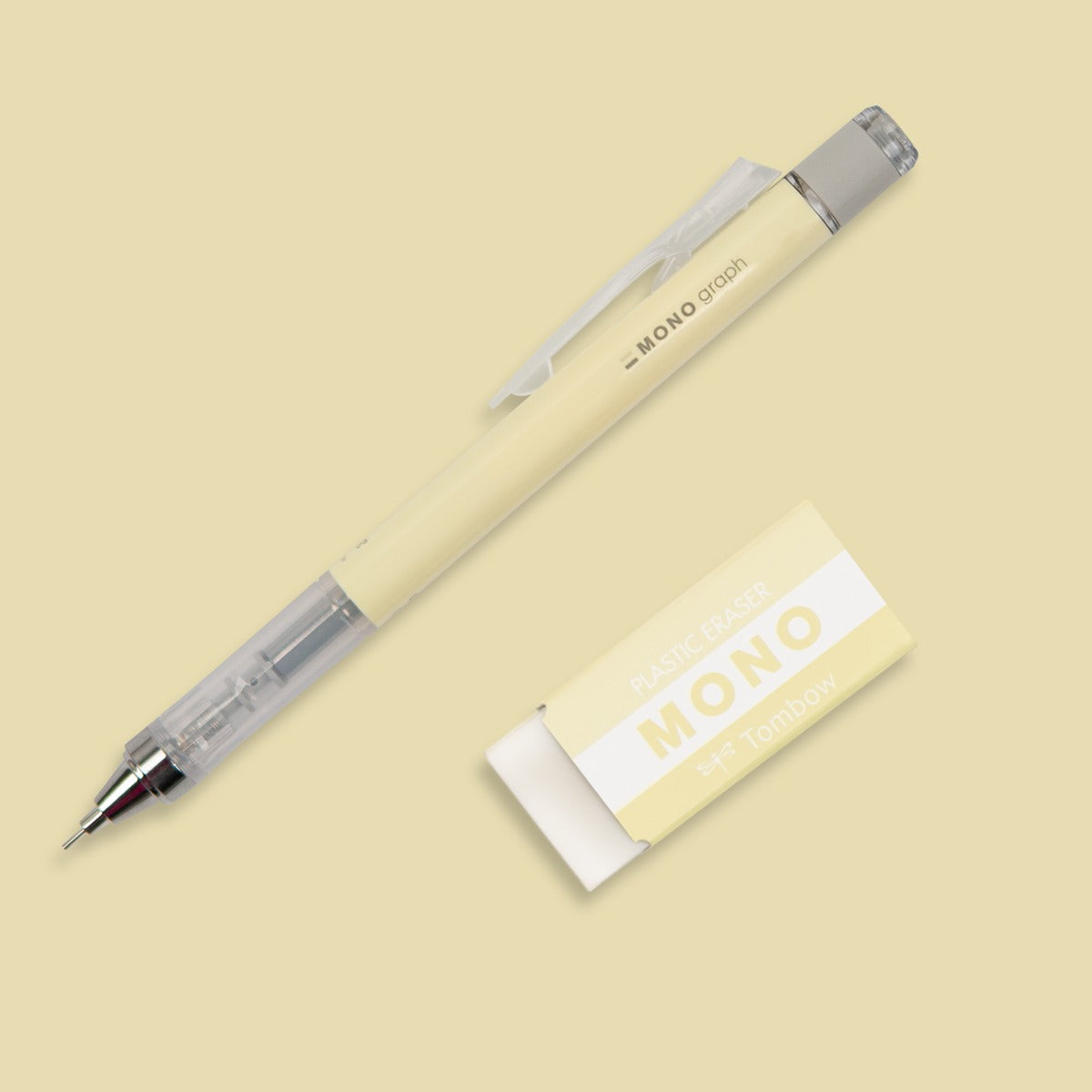 Mono Graph Mechanical Pencil .5mm + Eraser Set - Cream Yellow