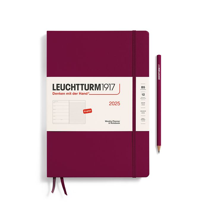 Leuchtturm1917 2025 B5 Hardcover Weekly Planner with Notebook Composition - Port Red