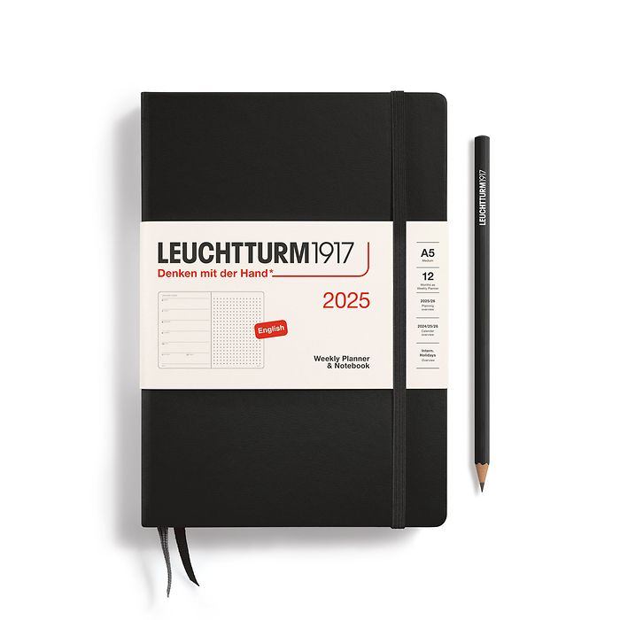 Leuchtturm1917 2025 A5 Weekly Planner and Notebook - Black