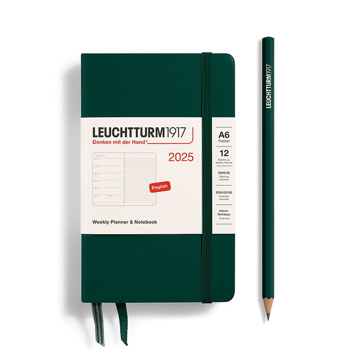 Leuchtturm1917 2025 A6 Pocket Weekly Planner and Notebook - Forest Green