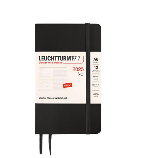 Leuchtturm1917 2025 A6 Pocket Softcover Weekly Planner and Notebook - Black