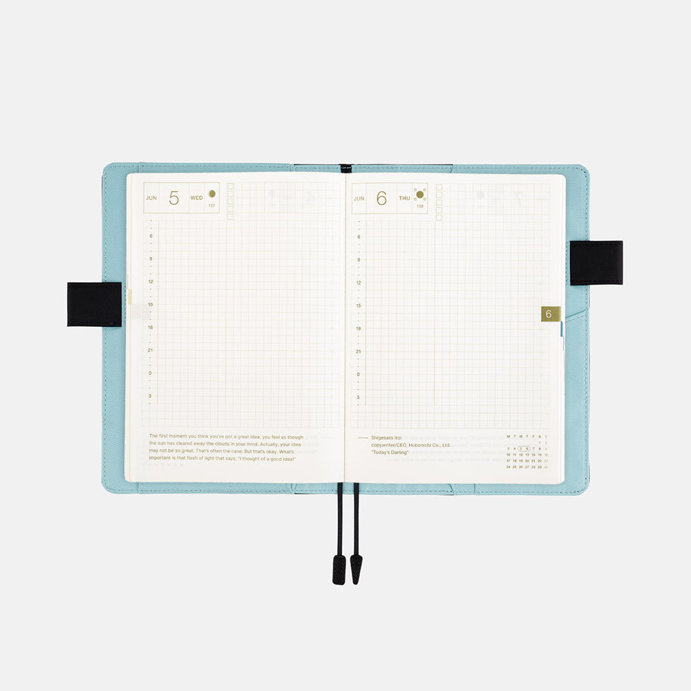 Hobonichi A6 Techo Cover Only - Colors: Black x Clear Blue