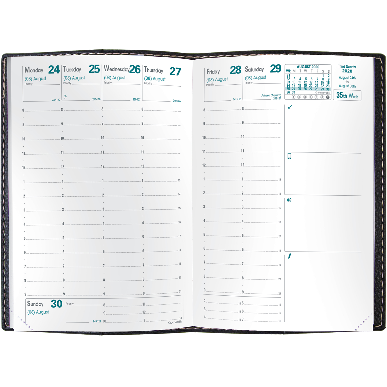 Quo Vadis 2025 Business #04 Vertical Weekly Planner - Texas Blue