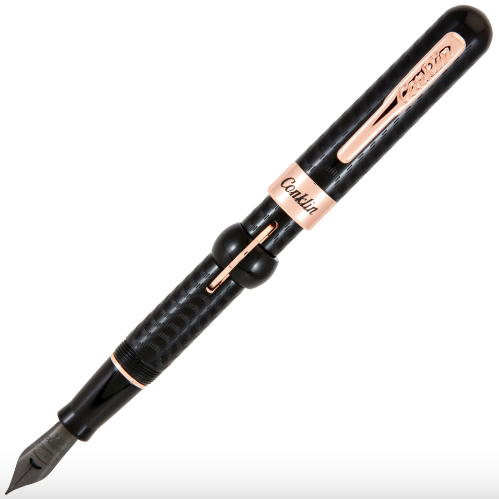 Conklin Mark Twain Crescent Fountain Pen - Black with Rose Gold Trim