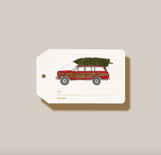 Crane Jeep with Tree Holiday Gift Tags