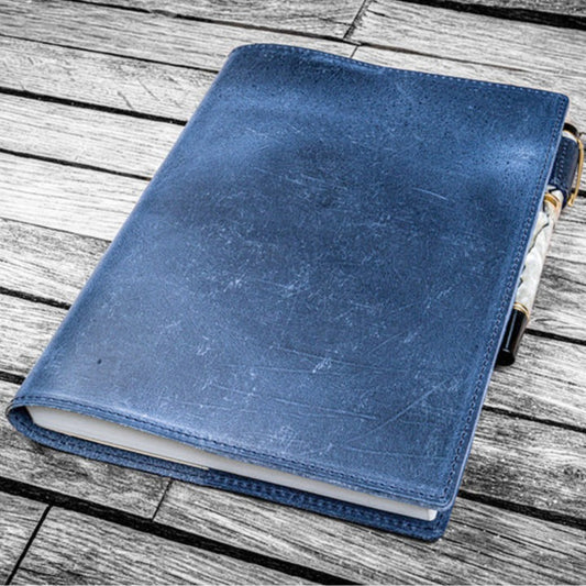 Galen Leather Slim A5 Notebook/Planner Cover - Crazy Horse Navy Blue