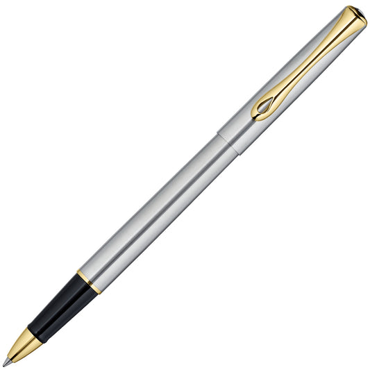 Diplomat Traveller Rollerball - Stainless Steel with Gold Trim